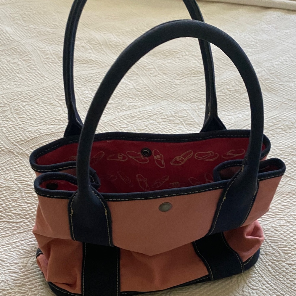 Jcrew pink and navy canvas tote bag